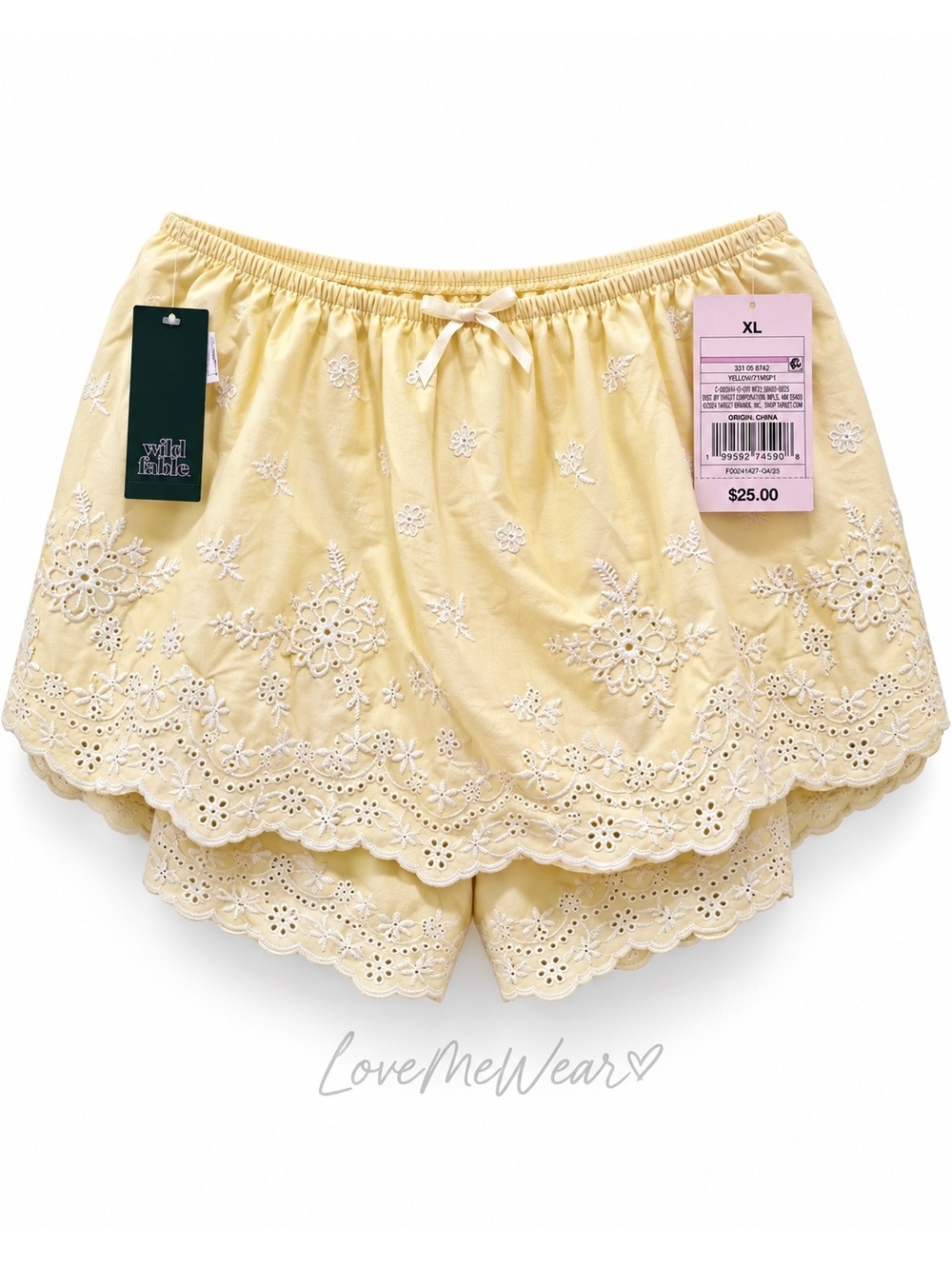Wild Fable Women’s Yellow Embroidered Eyelet Scalloped Shorts Size XL